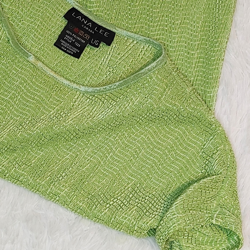 Vintage 🔄 Lana Lee 🇨🇦 || Textured Boxy Short Sleeve Tshirt, Large, Lime Green